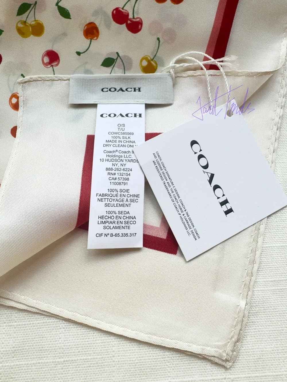 NWT 🍒 COACH Cherry Mix Printed Silk Square Scarf - Chalk Multi